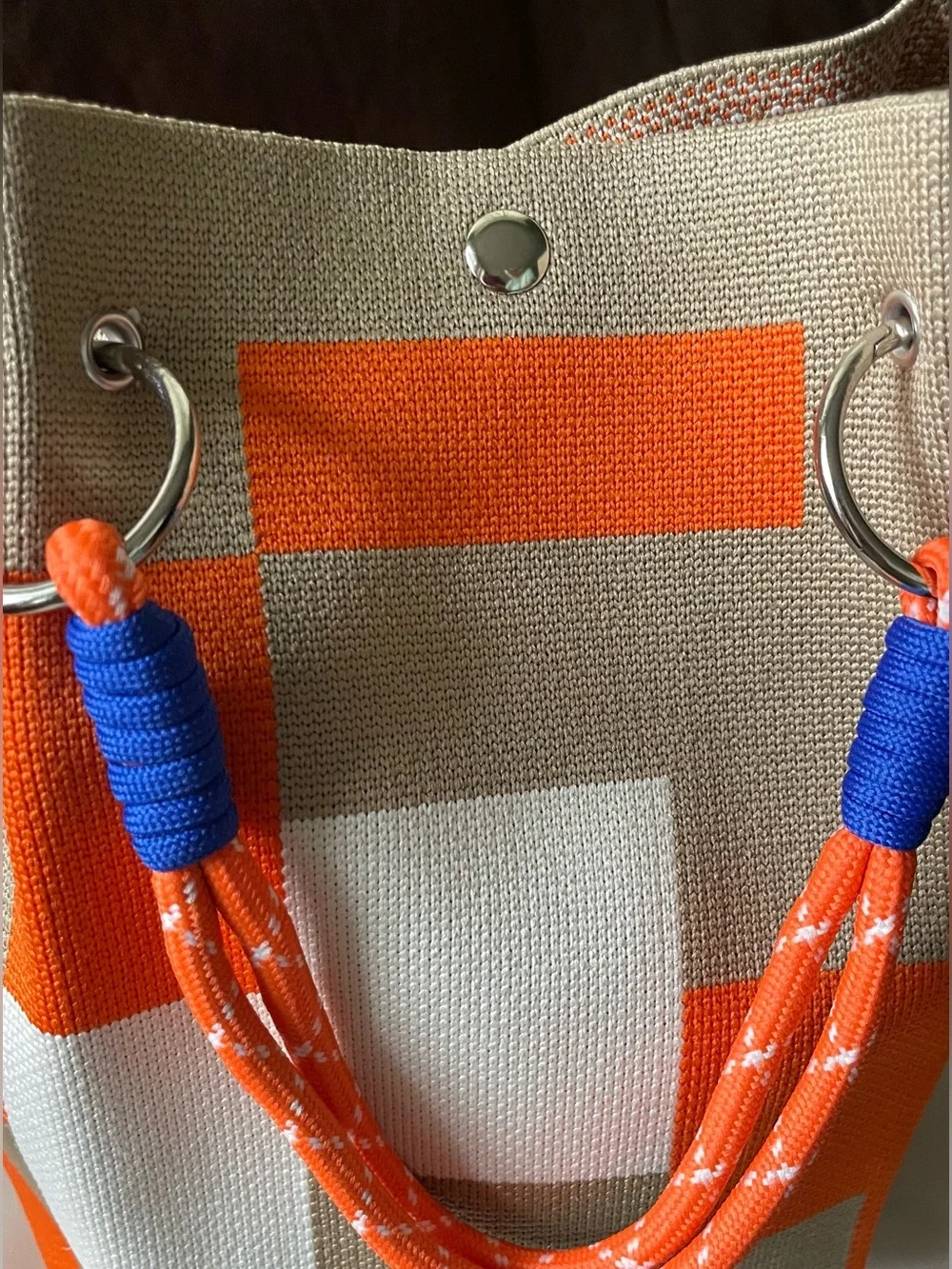 Canvas Tote Bag in Orange, White & Tan